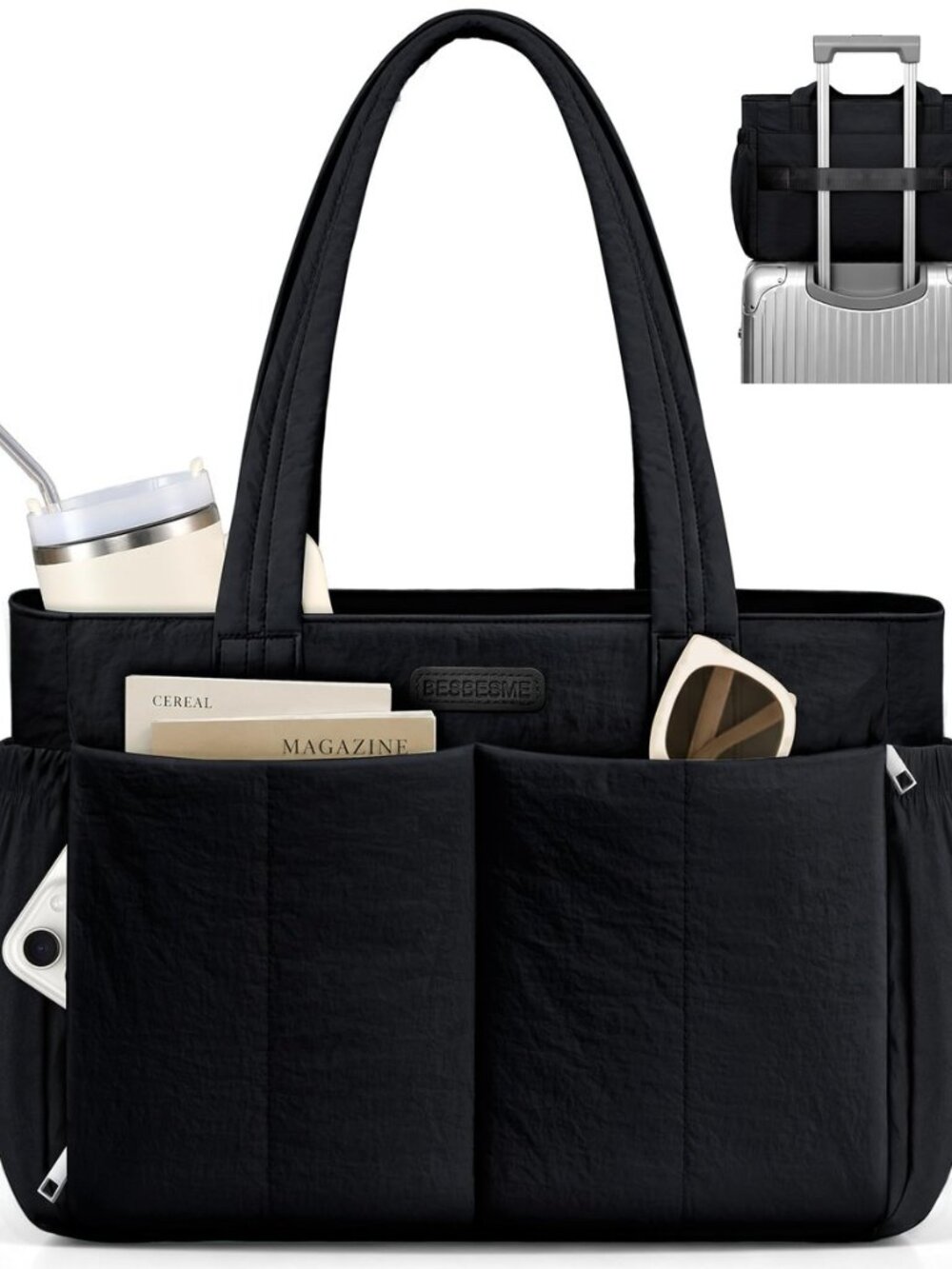 Tote Bag for Women, Puffer Laptop Bag with Cup Holder